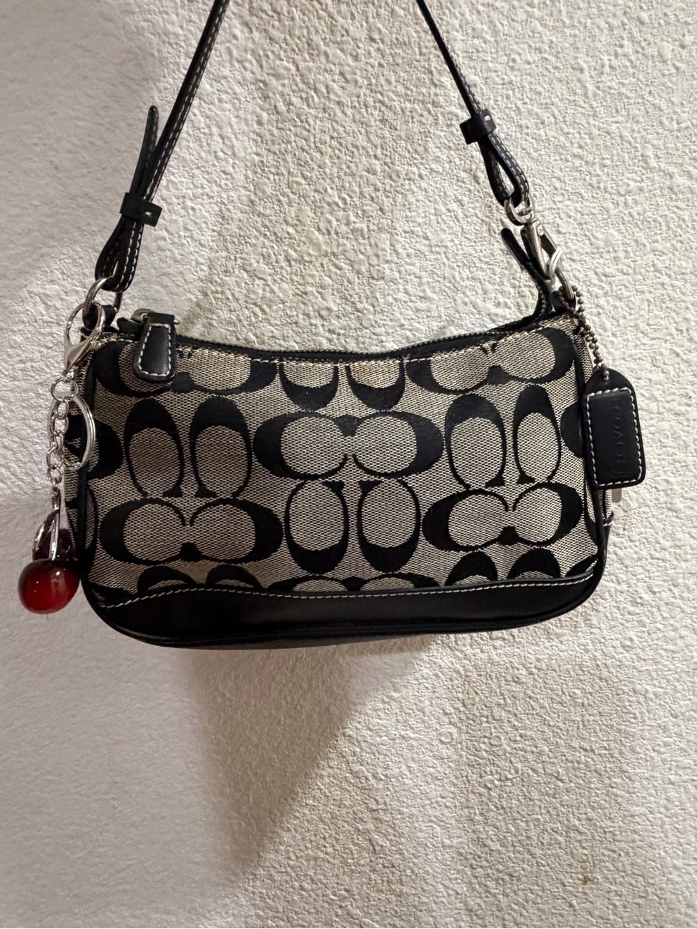 Signature Canvas Shoulder Bag in Black and Beige